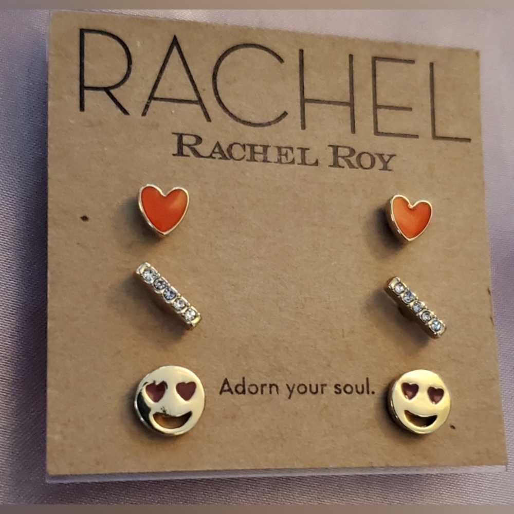 RACHEL Rachel Roy Gold/CZ and Red Heart Emoji Earrings